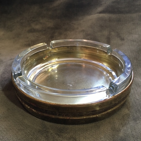 Cristal and brass ashtray - Picture 1 of 5